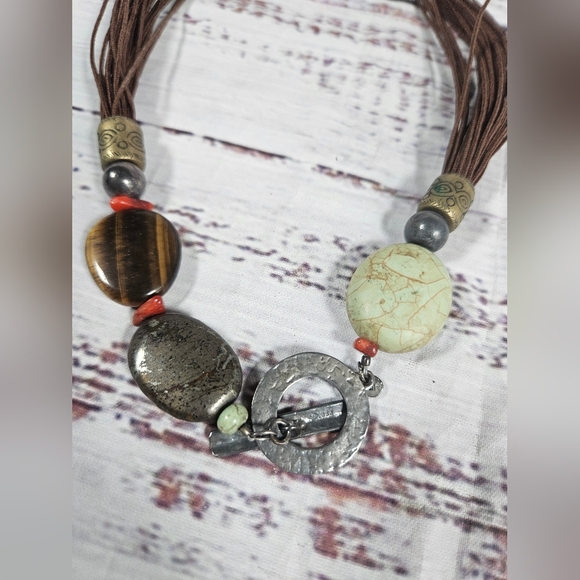 Silpada N1891 Sterling Silver Multi Strand Howlite Tigers Eye Necklace - Picture 2 of 6